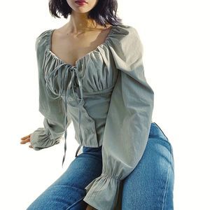 Brand New- Princess Ruched Lace up Blouse